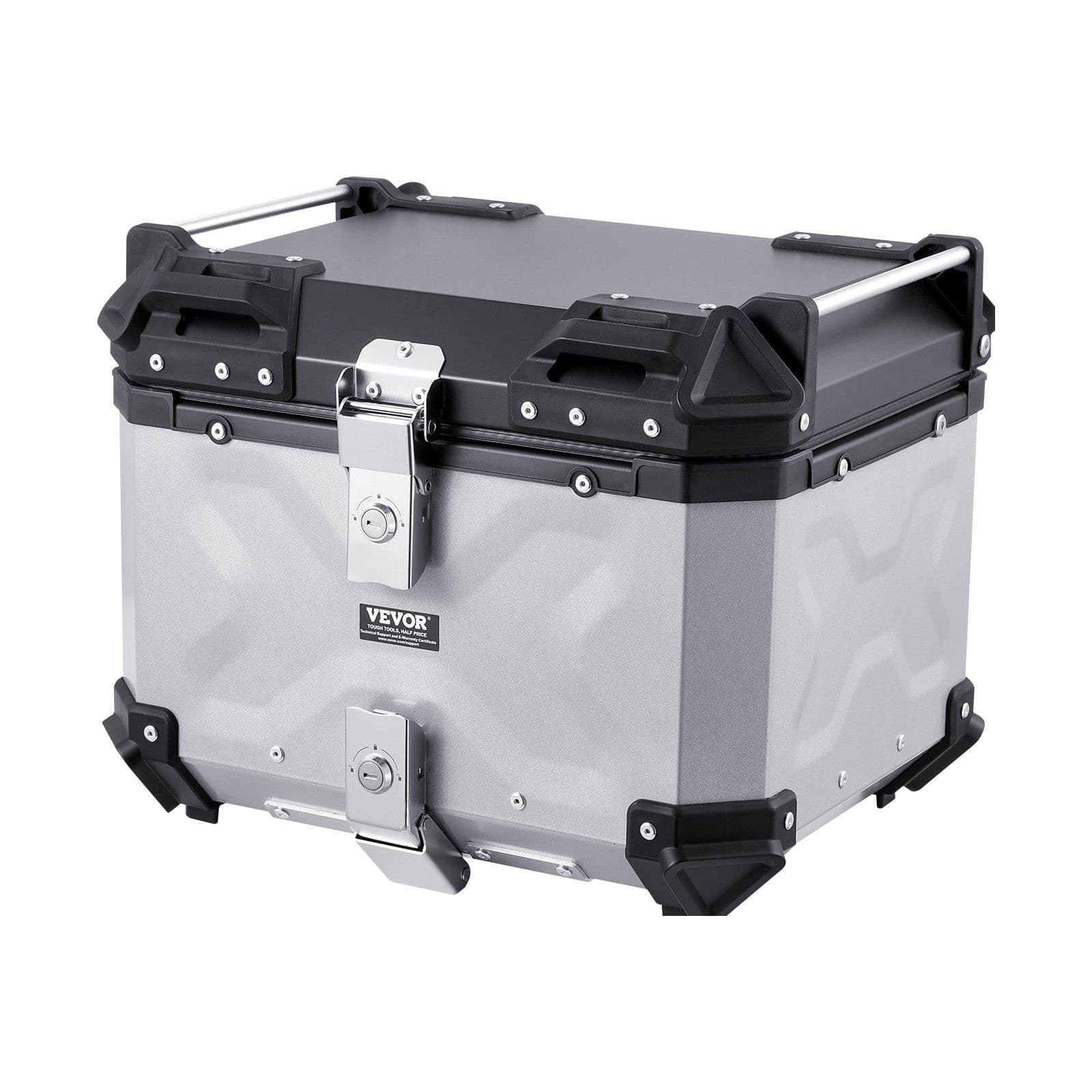 image-VEVOR Motorcycle Top Case, Universal Aluminum Alloy Motorbike Tail Box with Leather Lining, 45L Waterproof Detachable Motorcycle Top Box with Lock & Back Cushion, Fit for 99% of Motorcycle Frames