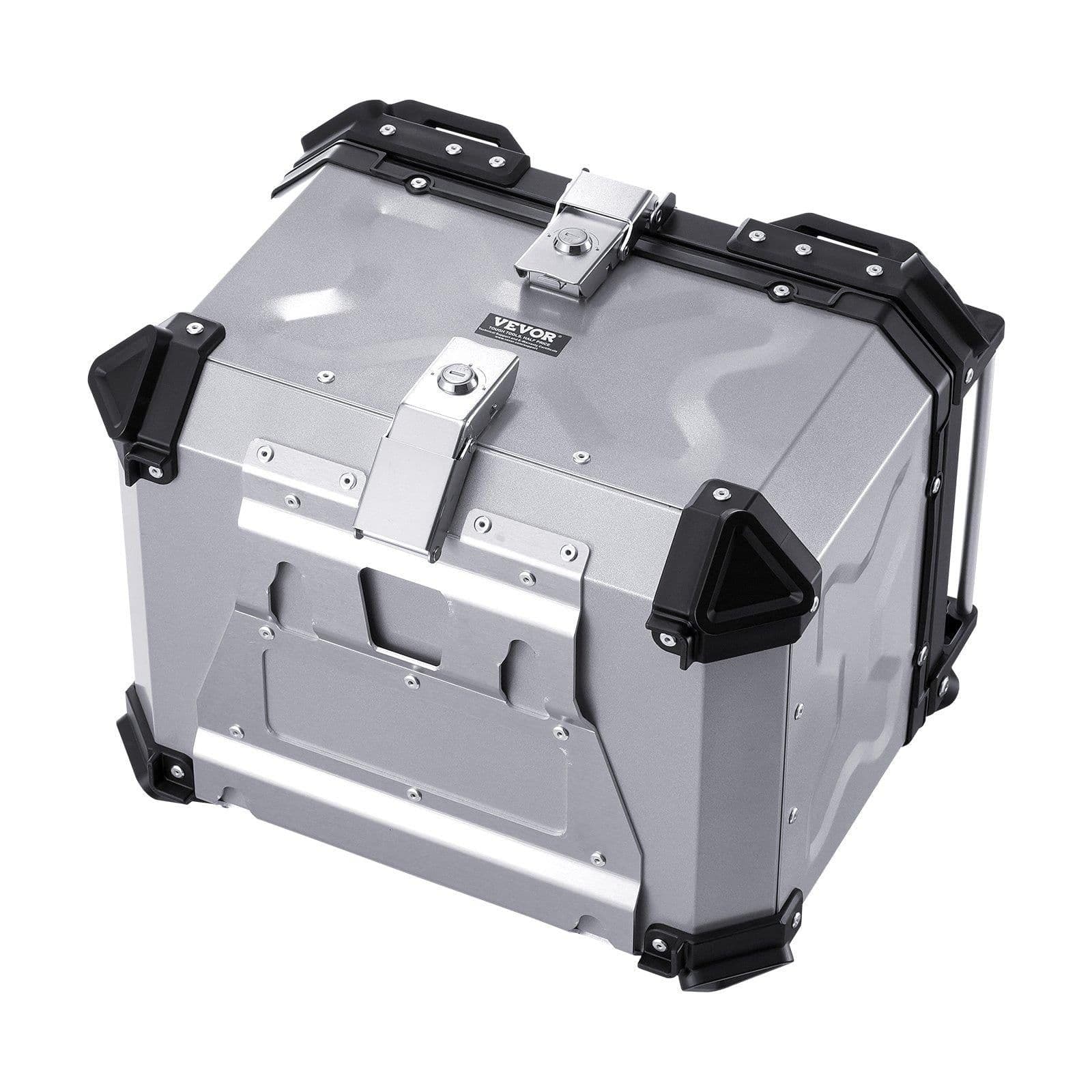 image-VEVOR Motorcycle Top Case, Universal Aluminum Alloy Motorbike Tail Box with Leather Lining, 45L Waterproof Detachable Motorcycle Top Box with Lock & Back Cushion, Fit for 99% of Motorcycle Frames