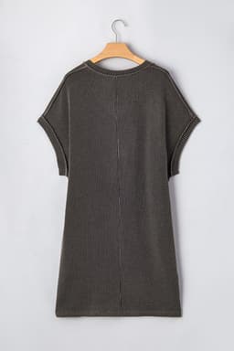 image-Carbon Grey Corded V Neck Plus Size T Shirt Dress