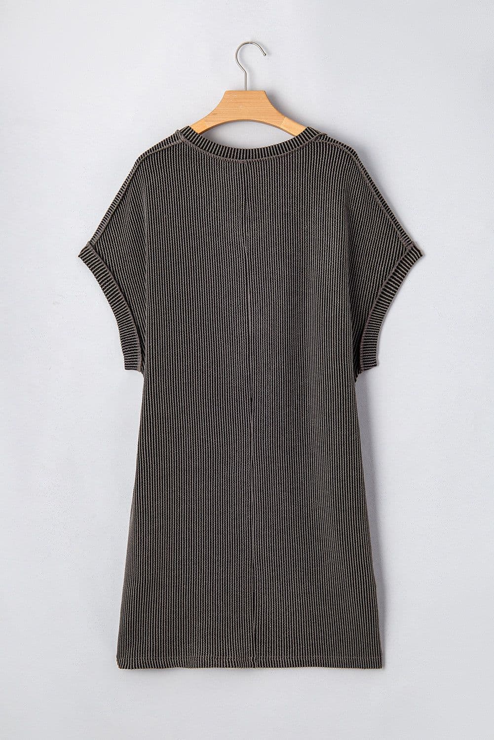 image-Carbon Grey Corded V Neck Plus Size T Shirt Dress