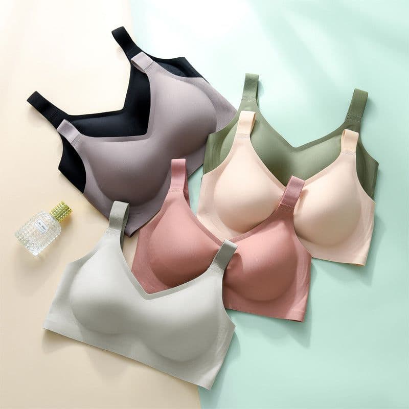 image-Seamless underwear women's thin summer big breasts show small chest no steel ring bra beauty vest sports large size bra