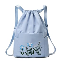 image-Drawstring backpack women canvas summer lightweight travel women's backpack foldable Oxford cloth embroidered school bag