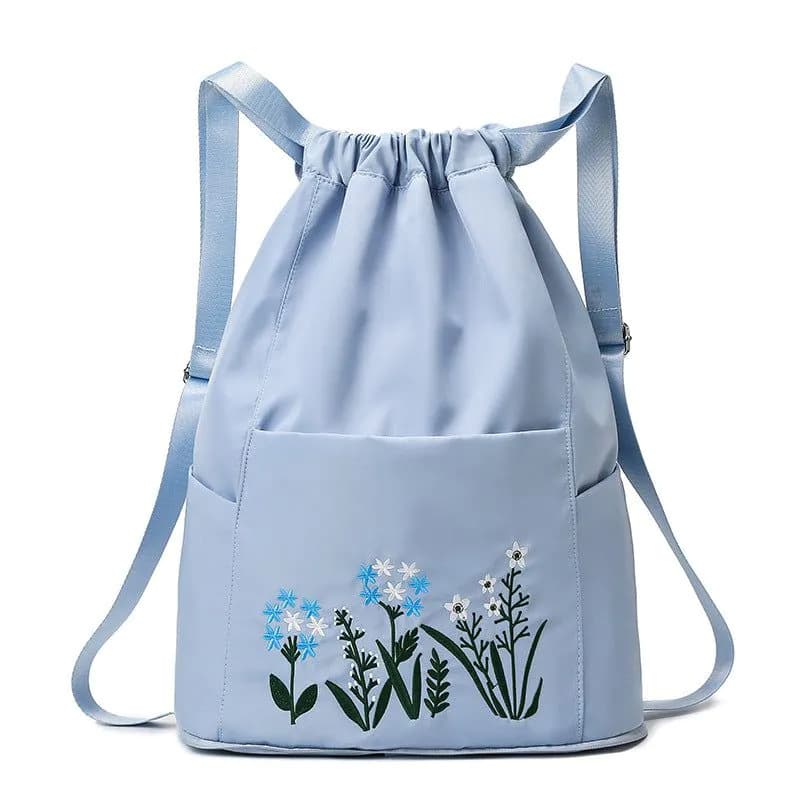 image-Drawstring backpack women canvas summer lightweight travel women's backpack foldable Oxford cloth embroidered school bag