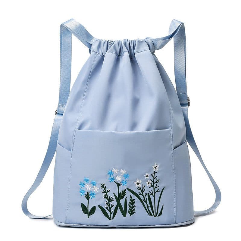image-Drawstring backpack women canvas summer lightweight travel women's backpack foldable Oxford cloth embroidered school bag