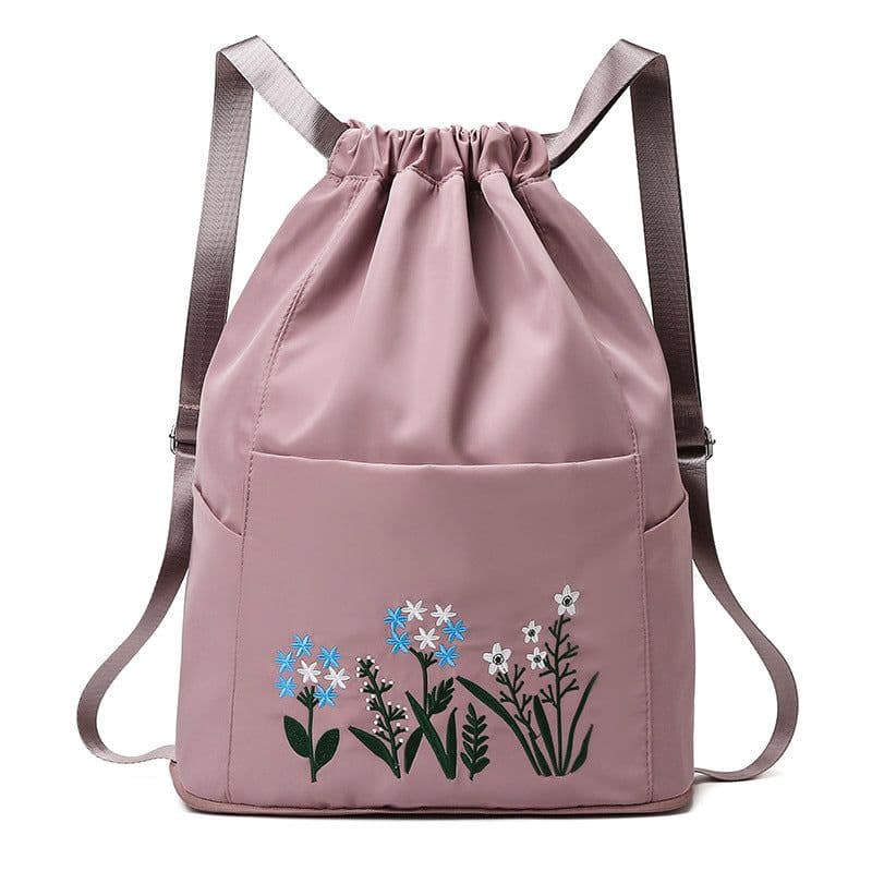 image-Drawstring backpack women canvas summer lightweight travel women's backpack foldable Oxford cloth embroidered school bag