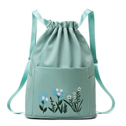 image-Drawstring backpack women canvas summer lightweight travel women's backpack foldable Oxford cloth embroidered school bag