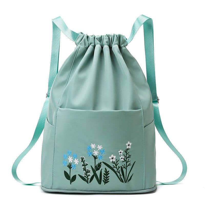 image-Drawstring backpack women canvas summer lightweight travel women's backpack foldable Oxford cloth embroidered school bag