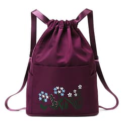 image-Drawstring backpack women canvas summer lightweight travel women's backpack foldable Oxford cloth embroidered school bag