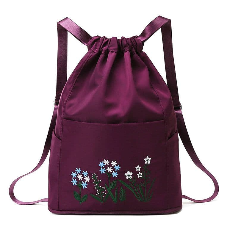 image-Drawstring backpack women canvas summer lightweight travel women's backpack foldable Oxford cloth embroidered school bag