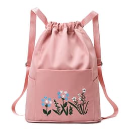 image-Drawstring backpack women canvas summer lightweight travel women's backpack foldable Oxford cloth embroidered school bag