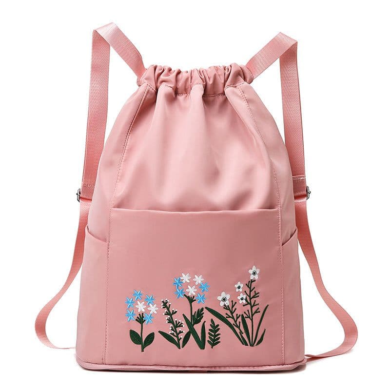 image-Drawstring backpack women canvas summer lightweight travel women's backpack foldable Oxford cloth embroidered school bag