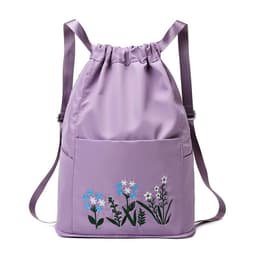 image-Drawstring backpack women canvas summer lightweight travel women's backpack foldable Oxford cloth embroidered school bag