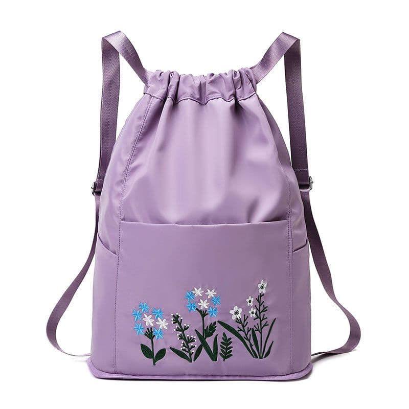 image-Drawstring backpack women canvas summer lightweight travel women's backpack foldable Oxford cloth embroidered school bag