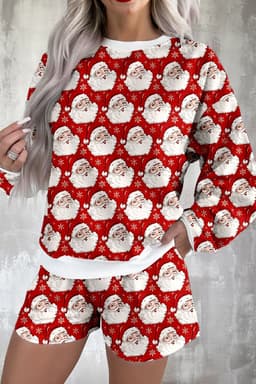 image-Red Ho Ho Ho Christmas Fashion Print 2pcs Lounge Short Set