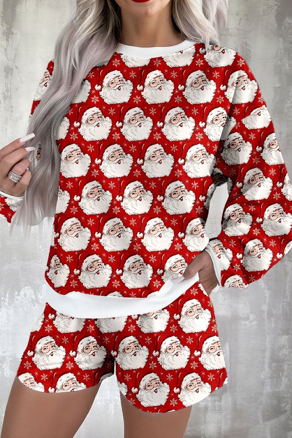 image-Red Ho Ho Ho Christmas Fashion Print 2pcs Lounge Short Set