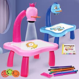 image-Children's intelligent projection painting toy, writing and drawing board, children's multi-function writing board, light and music projection table