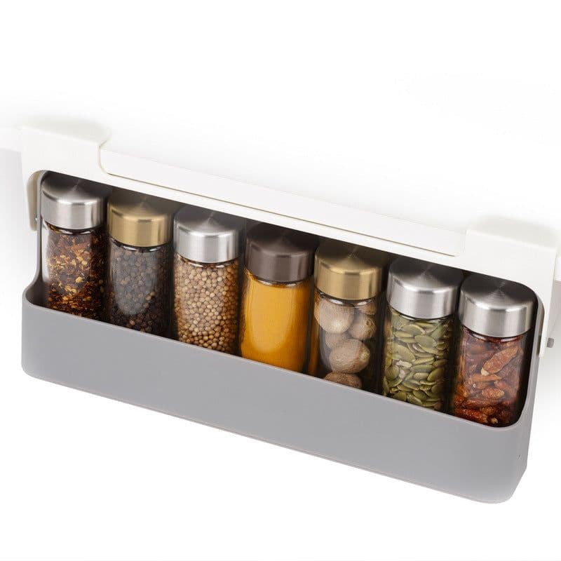image-Home Kitchen Self-adhesive Wall-mounted Under-Shelf Spice Organizer Spice Bottle Storage Rack Kitchen Supplies Storage In Stock