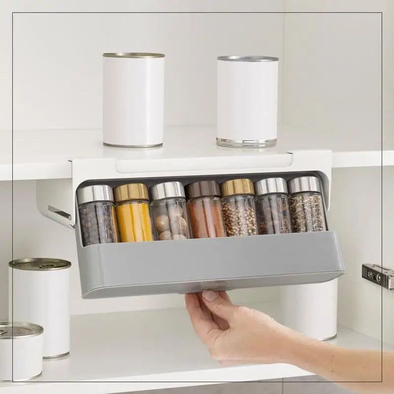 image-Home Kitchen Self-adhesive Wall-mounted Under-Shelf Spice Organizer Spice Bottle Storage Rack Kitchen Supplies Storage In Stock