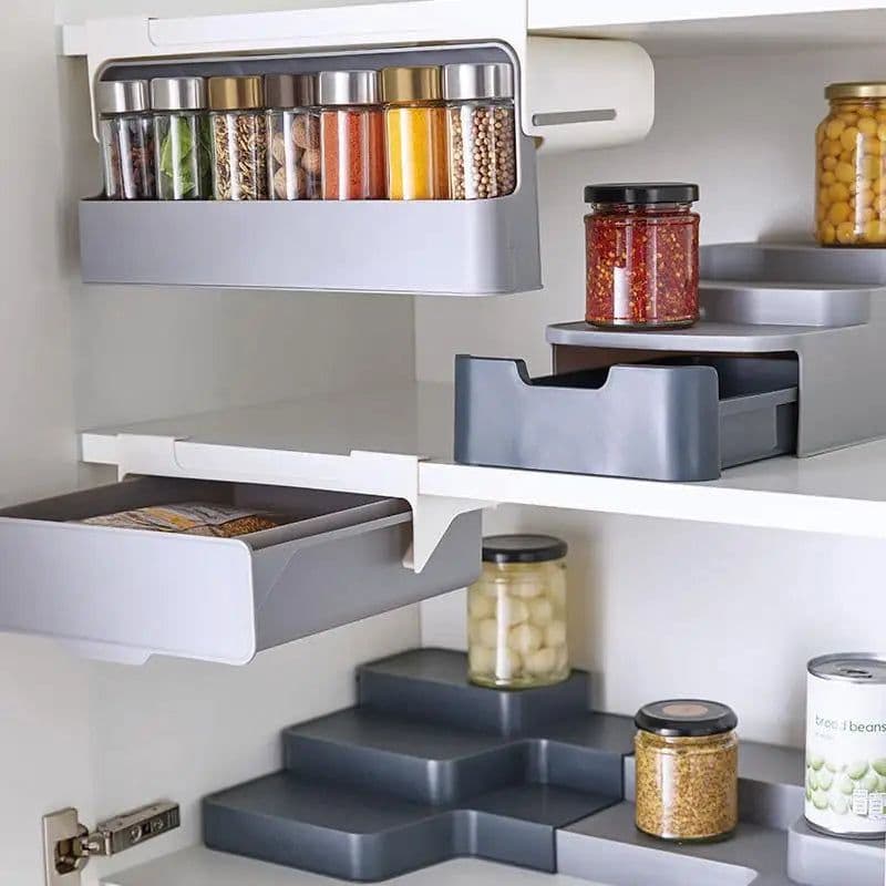 image-Home Kitchen Self-adhesive Wall-mounted Under-Shelf Spice Organizer Spice Bottle Storage Rack Kitchen Supplies Storage In Stock
