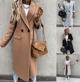 image-2021 Independent Station Wish Amazon Hot Autumn and Winter Long Suit Collar Woolen Coat Overcoat Female 88612