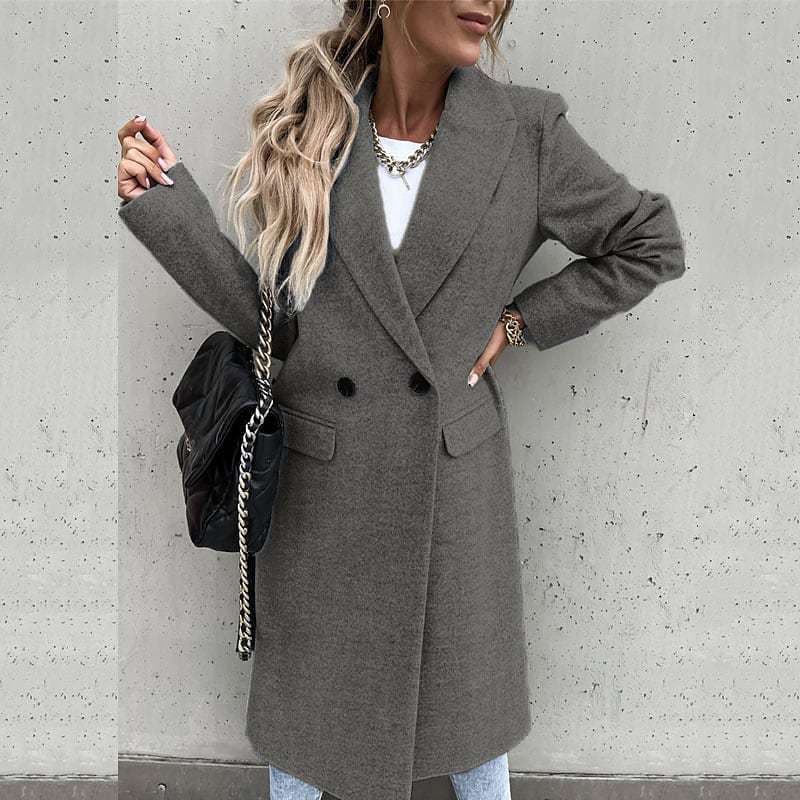 image-2021 Independent Station Wish Amazon Hot Autumn and Winter Long Suit Collar Woolen Coat Overcoat Female 88612
