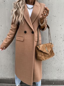 image-2021 Independent Station Wish Amazon Hot Autumn and Winter Long Suit Collar Woolen Coat Overcoat Female 88612
