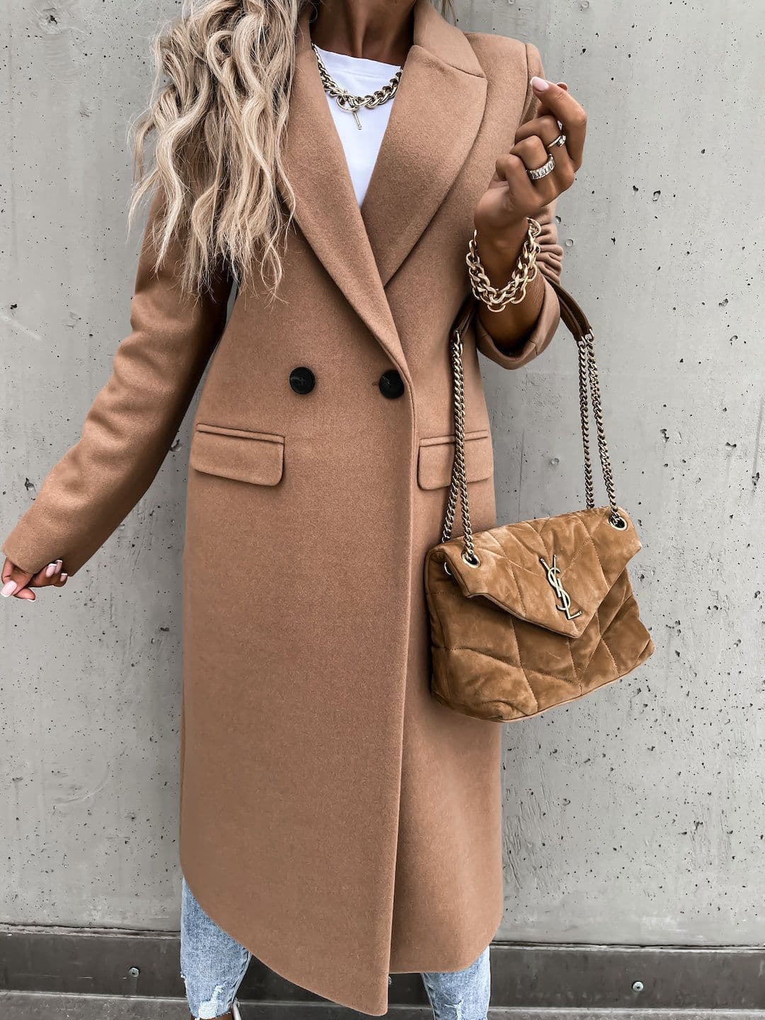 image-2021 Independent Station Wish Amazon Hot Autumn and Winter Long Suit Collar Woolen Coat Overcoat Female 88612