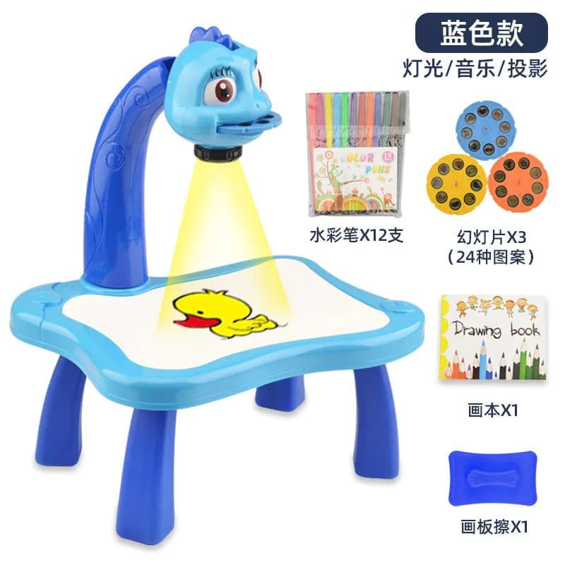 image-Multifunctional projection painting table with sound and light graffiti drawing writing board deer cartoon shape children's toy set
