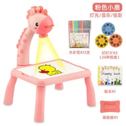 image-Multifunctional projection painting table with sound and light graffiti drawing writing board deer cartoon shape children's toy set