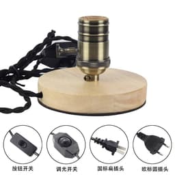 image-Cross-border E26 antique wood table lamp lamp holder bronze wooden plate flat plug round plug button dimmer switch