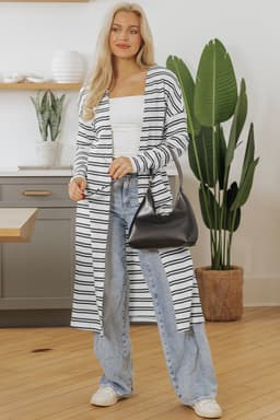 image-Black Stripe Open Front Duster Cardigan