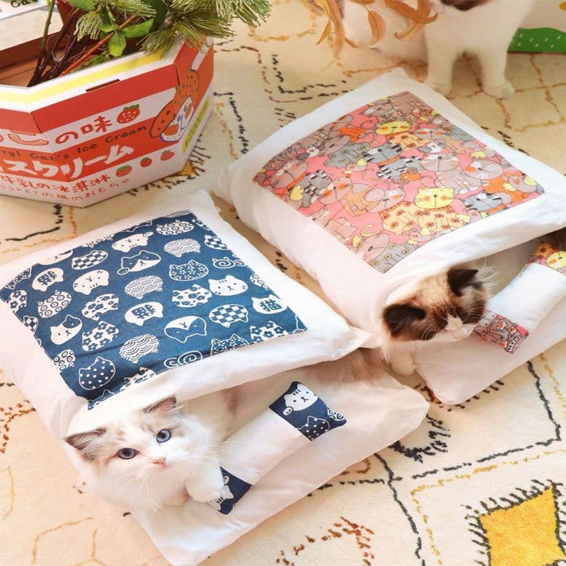 image-Blue Cat Hut Japanese-style cat quilt sleeping bag closed, removable and washable winter thickened warmth pet dog universal new product