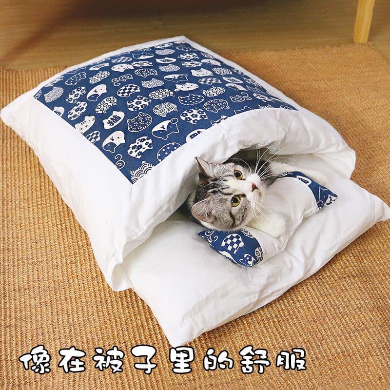image-Blue Cat Hut Japanese-style cat quilt sleeping bag closed, removable and washable winter thickened warmth pet dog universal new product