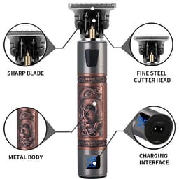 image-Cross-border electric hair clipper with LCD digital display to send cloth electric hair clippers engraving push white retro oil head T9 bald hair clippers