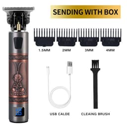 image-Cross-border electric hair clipper with LCD digital display to send cloth electric hair clippers engraving push white retro oil head T9 bald hair clippers