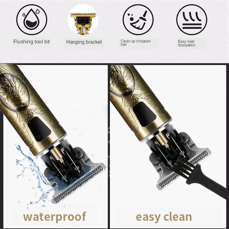 image-Cross-border electric hair clipper with LCD digital display to send cloth electric hair clippers engraving push white retro oil head T9 bald hair clippers