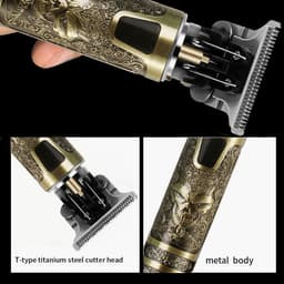 image-Cross-border electric hair clipper with LCD digital display to send cloth electric hair clippers engraving push white retro oil head T9 bald hair clippers