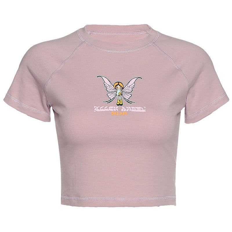 image-European and American fashion 2021wish summer women's new round neck short-sleeved printed slim yoga navel all-match T-shirt