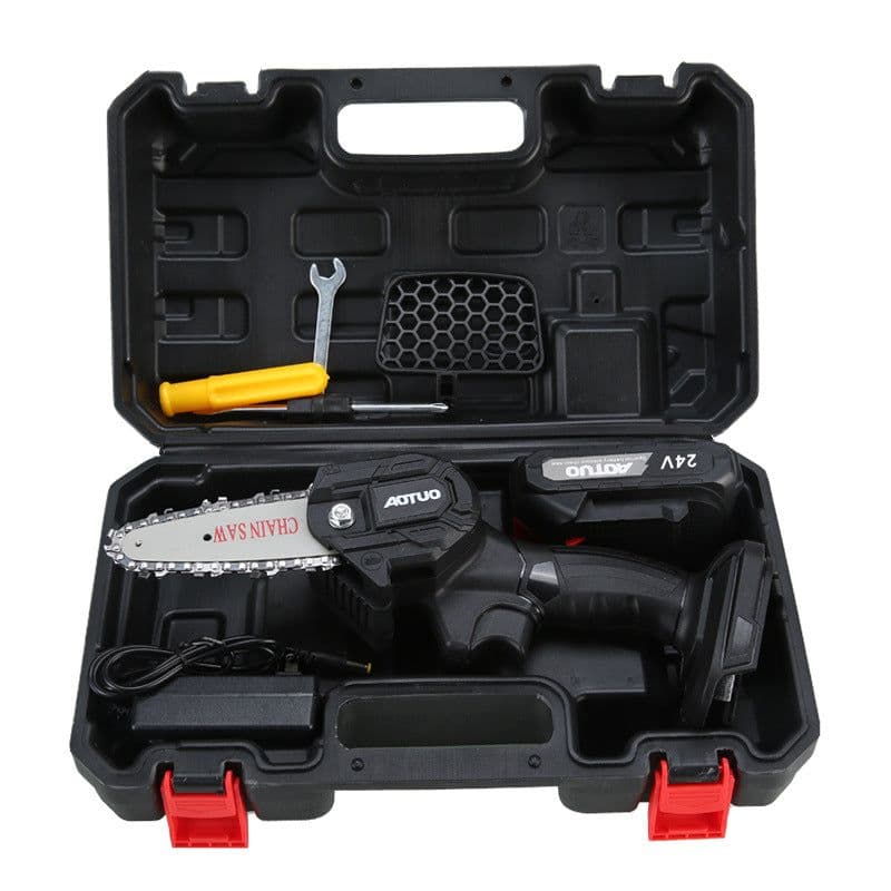 image-4 inch small rechargeable lithium electric saw, garden logging and trimming electric saw, lithium electric chain saw, mini electric saw