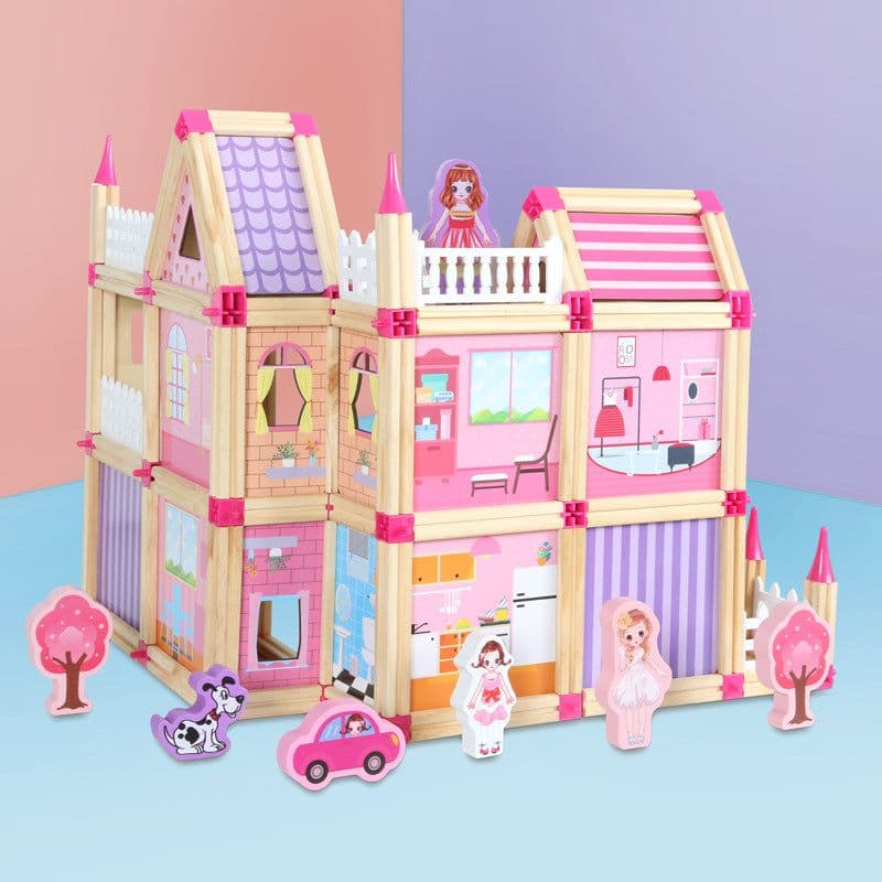 image-Children's fun creative building masters assembling building blocks puzzle early education assembling house model games wooden toys