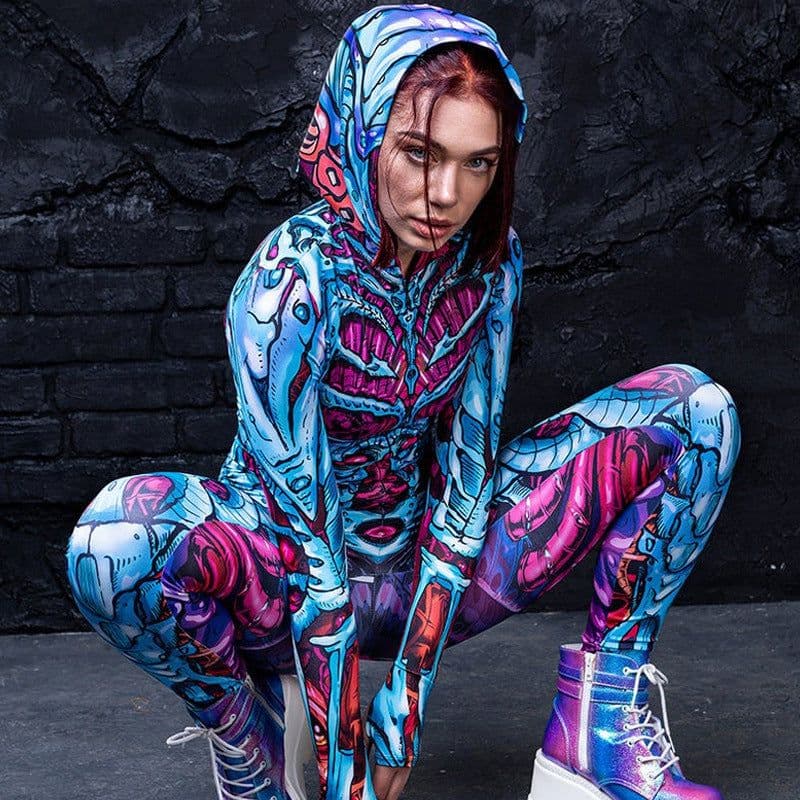 image-FD515 spot hot style European and American women's clothing 2022 printing Halloween skull costume horror zombie jumpsuit