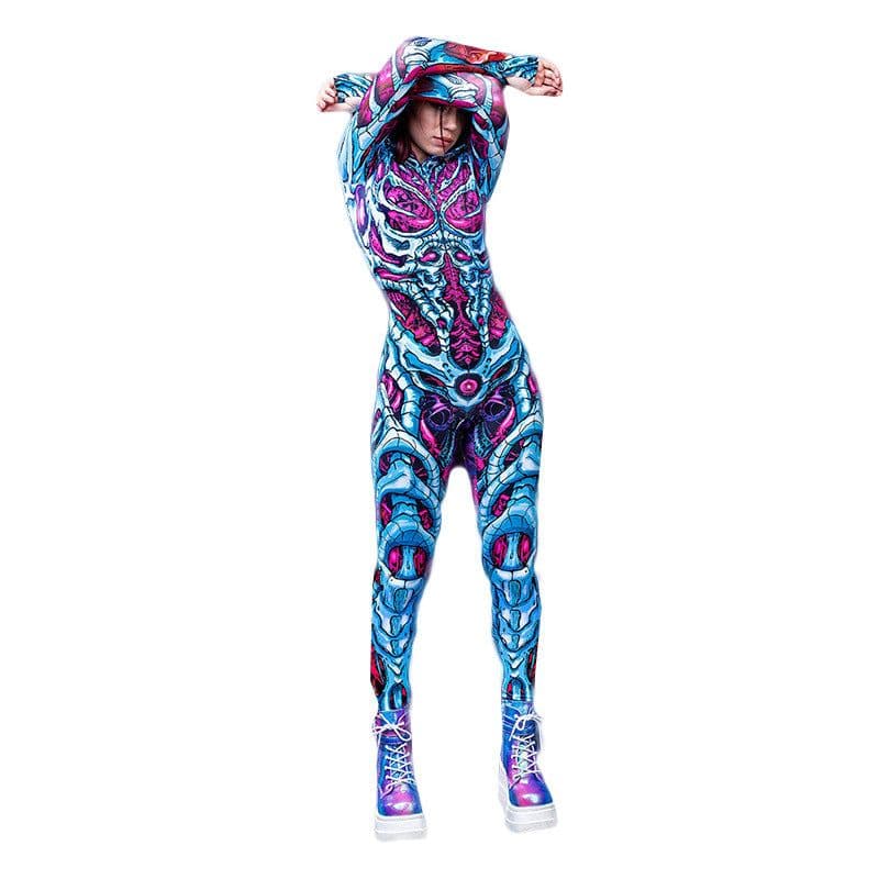 image-FD515 spot hot style European and American women's clothing 2022 printing Halloween skull costume horror zombie jumpsuit