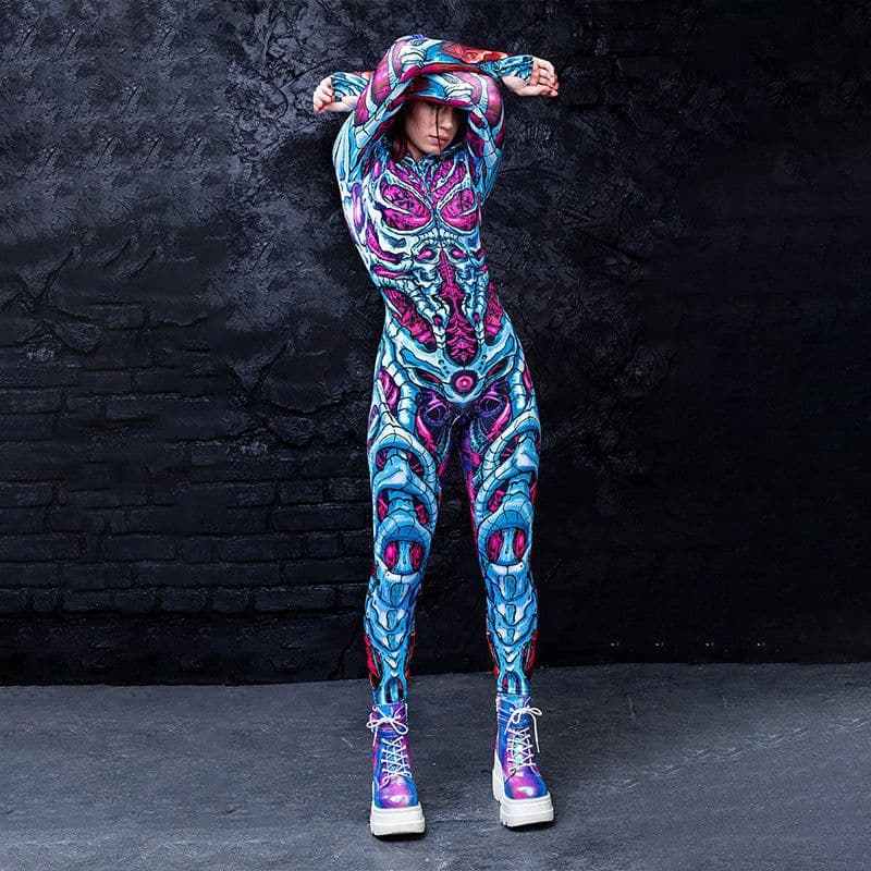 image-FD515 spot hot style European and American women's clothing 2022 printing Halloween skull costume horror zombie jumpsuit