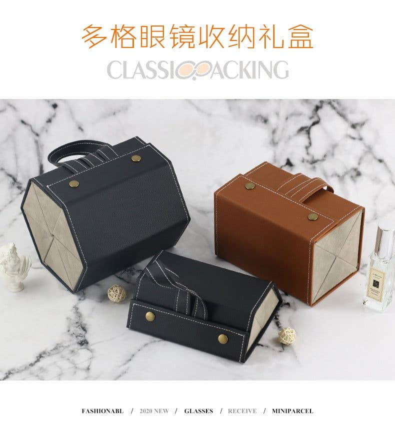 image-High-end pull-out paper box, new fashion leather glasses case, sunglasses case, handmade glasses case, sunglasses case wholesale