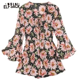 image-Floral Print Casual Women Vintage Dress,Summer Ruffle Full Sleeve