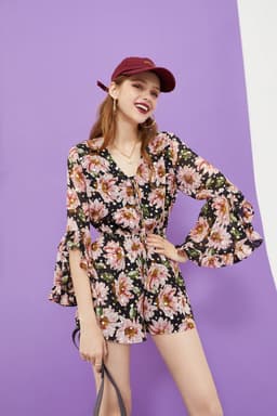 image-Floral Print Casual Women Vintage Dress,Summer Ruffle Full Sleeve
