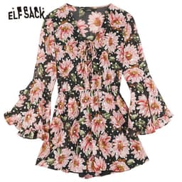 image-Floral Print Casual Women Vintage Dress,Summer Ruffle Full Sleeve
