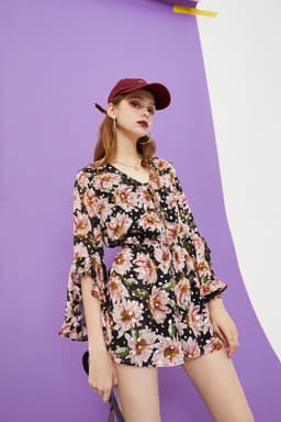 image-Floral Print Casual Women Vintage Dress,Summer Ruffle Full Sleeve