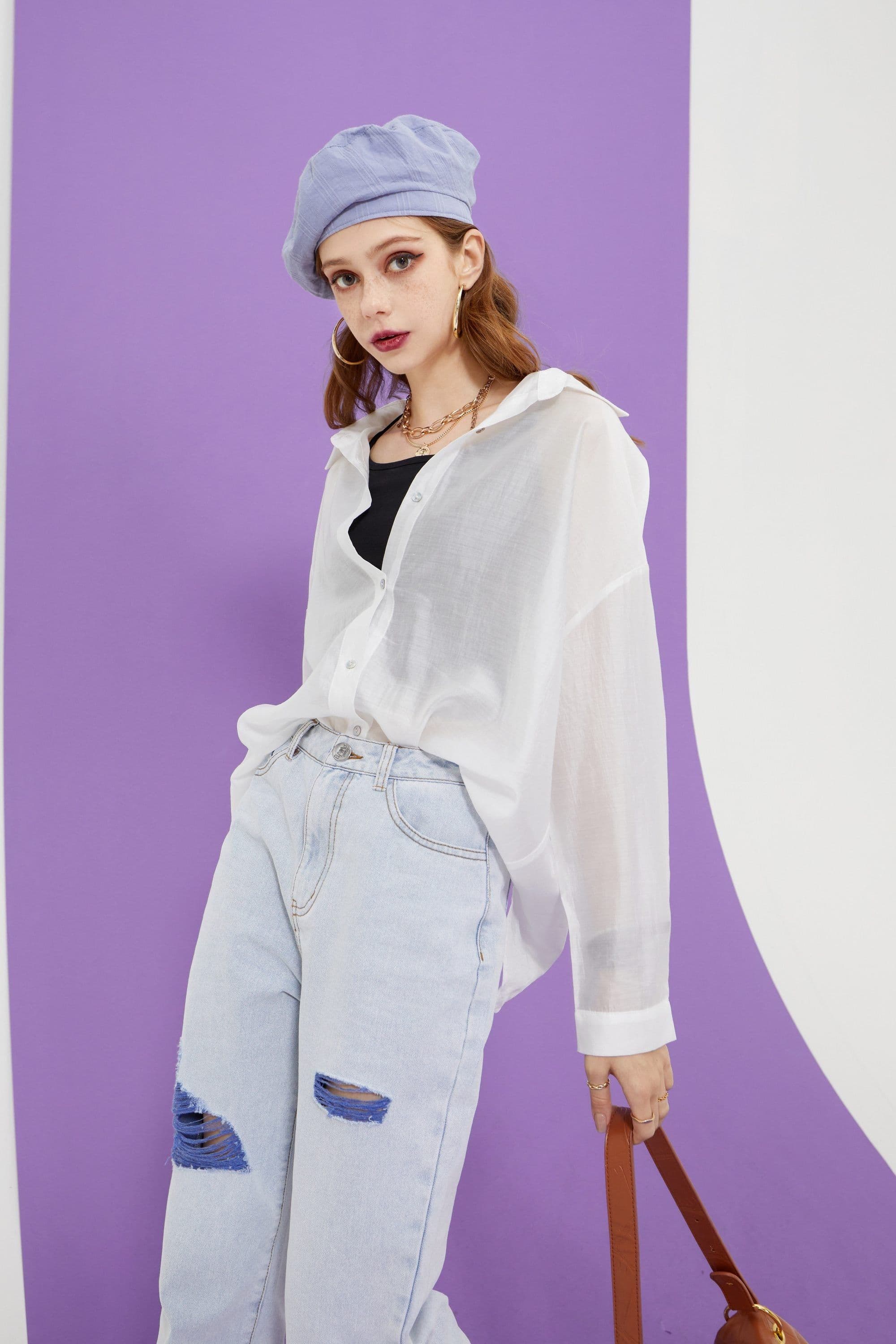 image-Solid Pure Chic Single Breasted Casual Minimalist Shirt Women,Summer