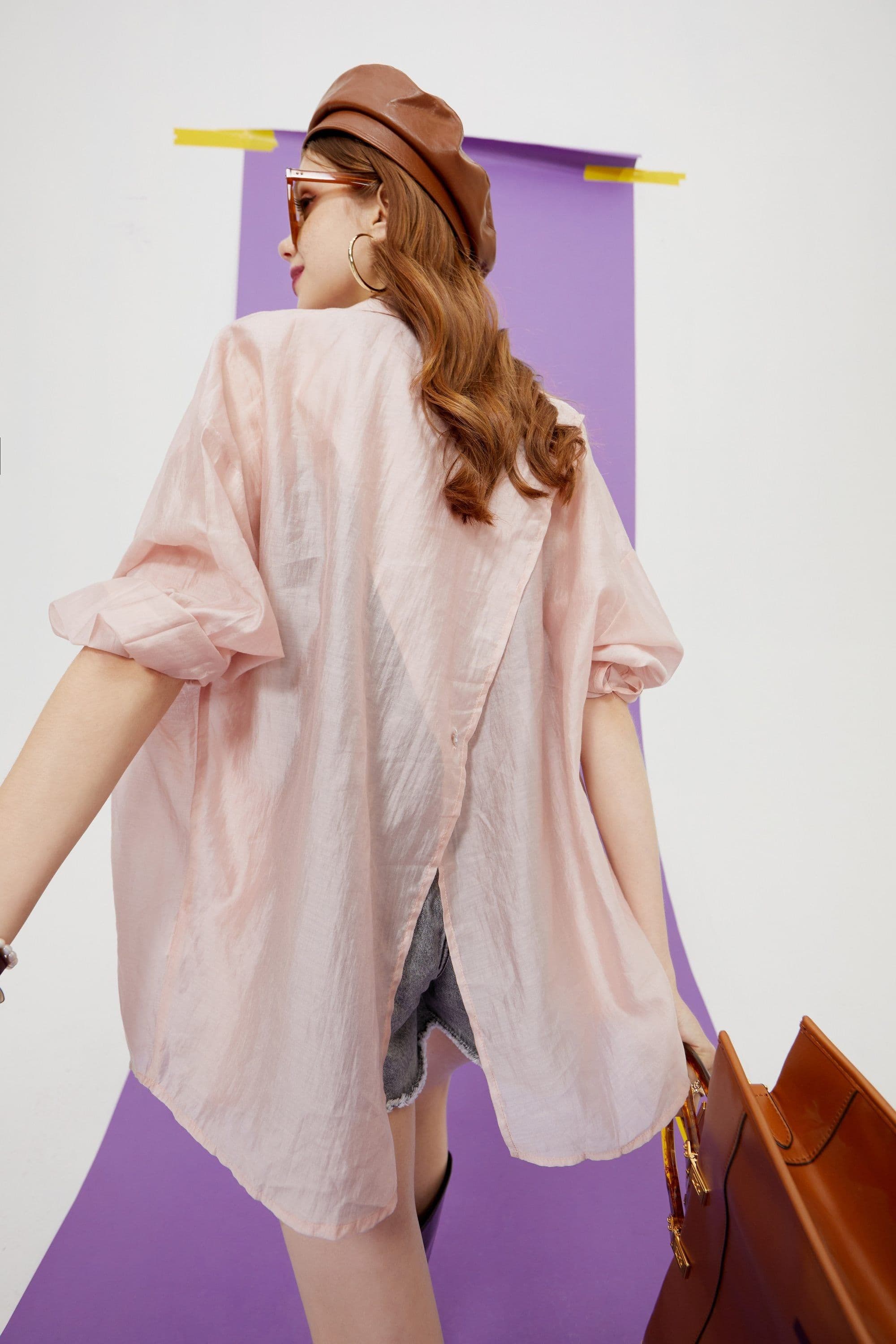 image-Solid Pure Chic Single Breasted Casual Minimalist Shirt Women,Summer